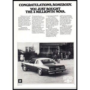1975 Chevy Nova Coupe 2 Door Vintage Print Ad Front Porch Little Girl Wall Art